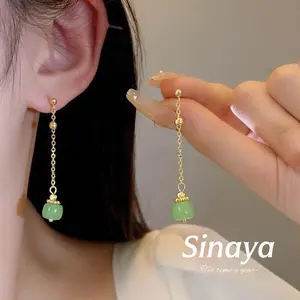 【Sinaya】anting wanita akik rantai panjang desain halus elegan untuk acara formal Q1203