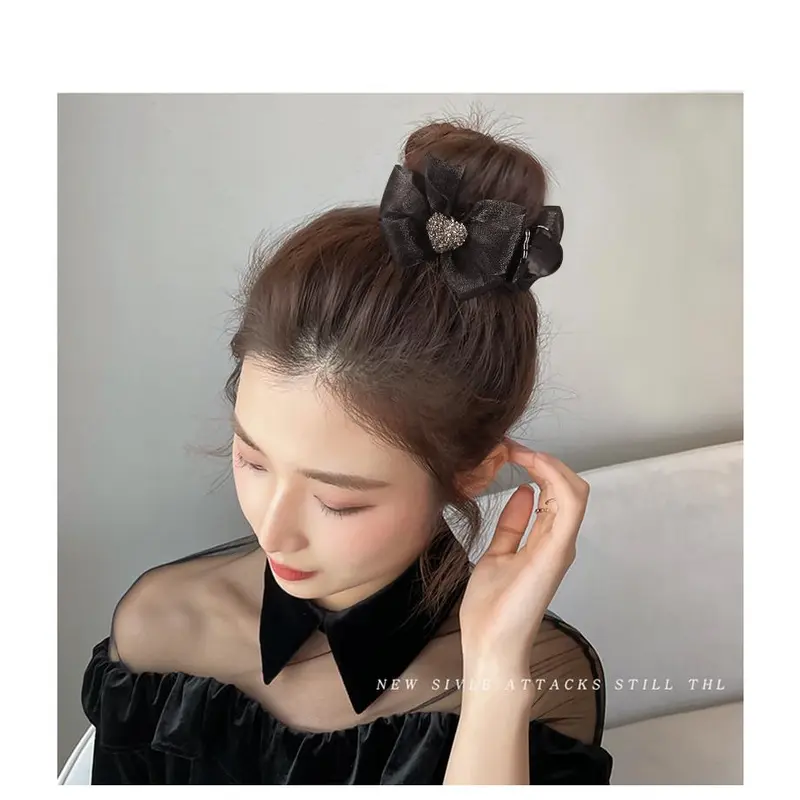 Kẹp Tóc Đuôi Ngựa Cao, Phong Cách Cổ Điển Thiết Kế Lưới Nơ Và Trái Tim, Kẹp Tóc Thanh Lịch, Dành Cho Nữ Women 7