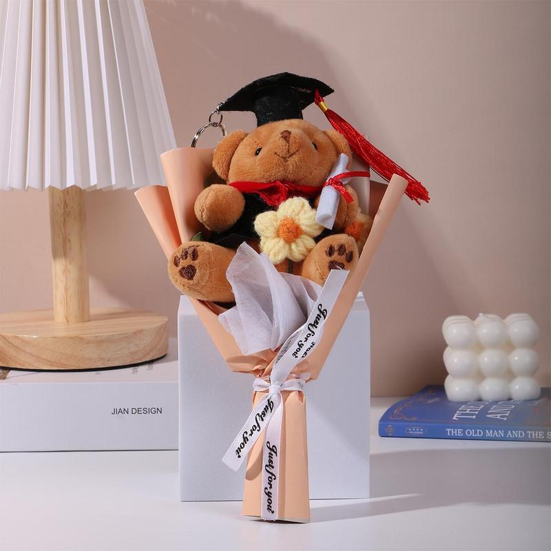 Cute Bear Design Graduation Themed Bouquet, 1 Count Handmade Woven Flower Bouquet, Home Decor for Graduation Party, Valentine's Day Gift Idea 3