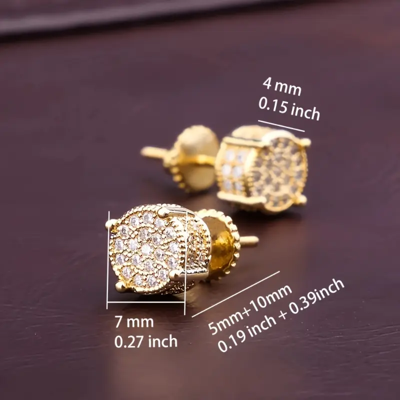 Set of 2 ICED CHICS S925 Silvery Hip-Hop Men'S Earrings Featuring Synthetic Zirconia with Micro-Setting And Color Plating in a Round Design. 1