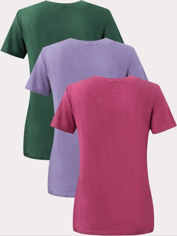 Women's Plain V Neck Tee, Minimalist Short Sleeve T-shirt, Ladies Summer Clothes for Daily Wear 1