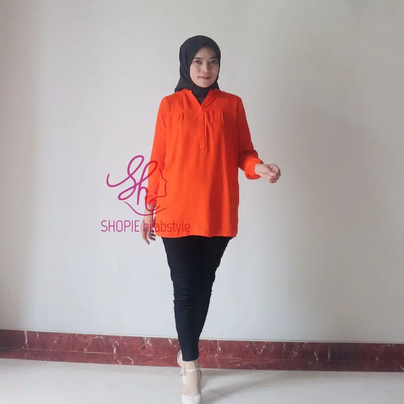 Blouse Rayon Jungle Orange - Blus Katun Polos Orens - Baju JUMBO - Atasan Wanita Kekinian - Kemeja Kerja 4