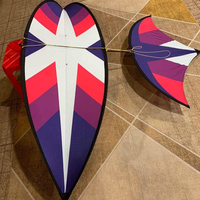 Diều lắp ghép conbon 2m. mẫu diều xư.ơng cá Tím và lờ..vê(diều đã làm sẵn)áo diều vải in may viên chống sước.khung nan cacbon trắc chắn::tặng kèm 100m dây thả Đồ Chơi dieu sao
