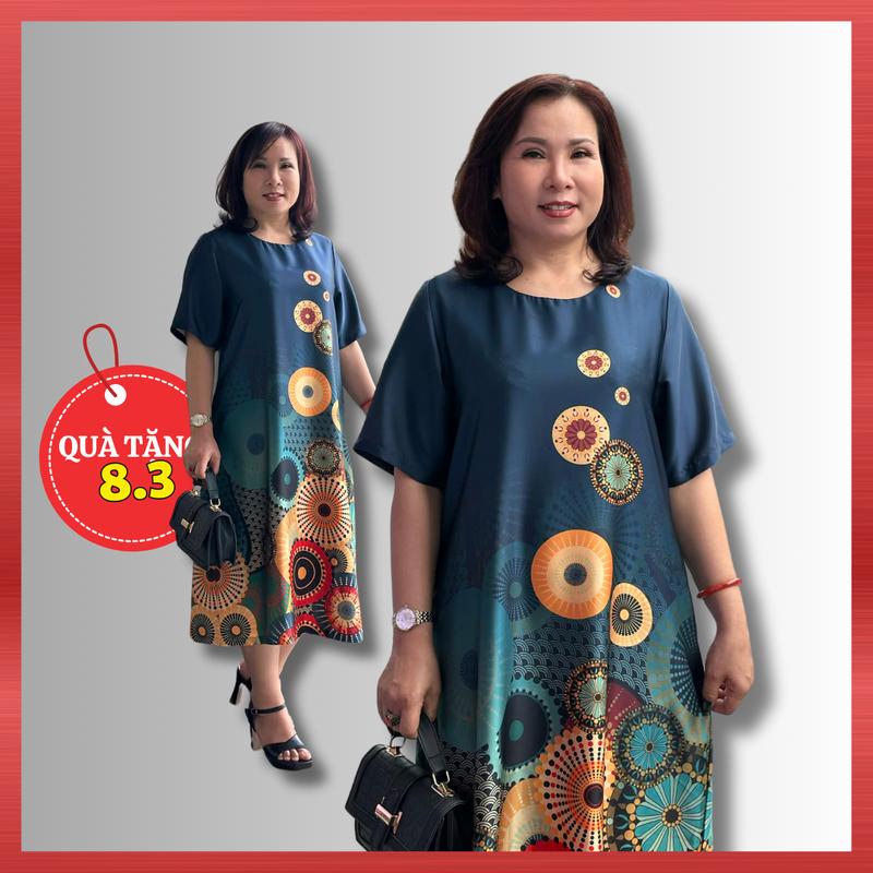 Đầm Trung Niên D534 Họa Tiết Hoa Văn 3D Cho Mẹ Đi Tiệc Chất Lụa Sang Trọng Thanh Lịch, Thời Trang Women Dress NP Clothing U60 0
