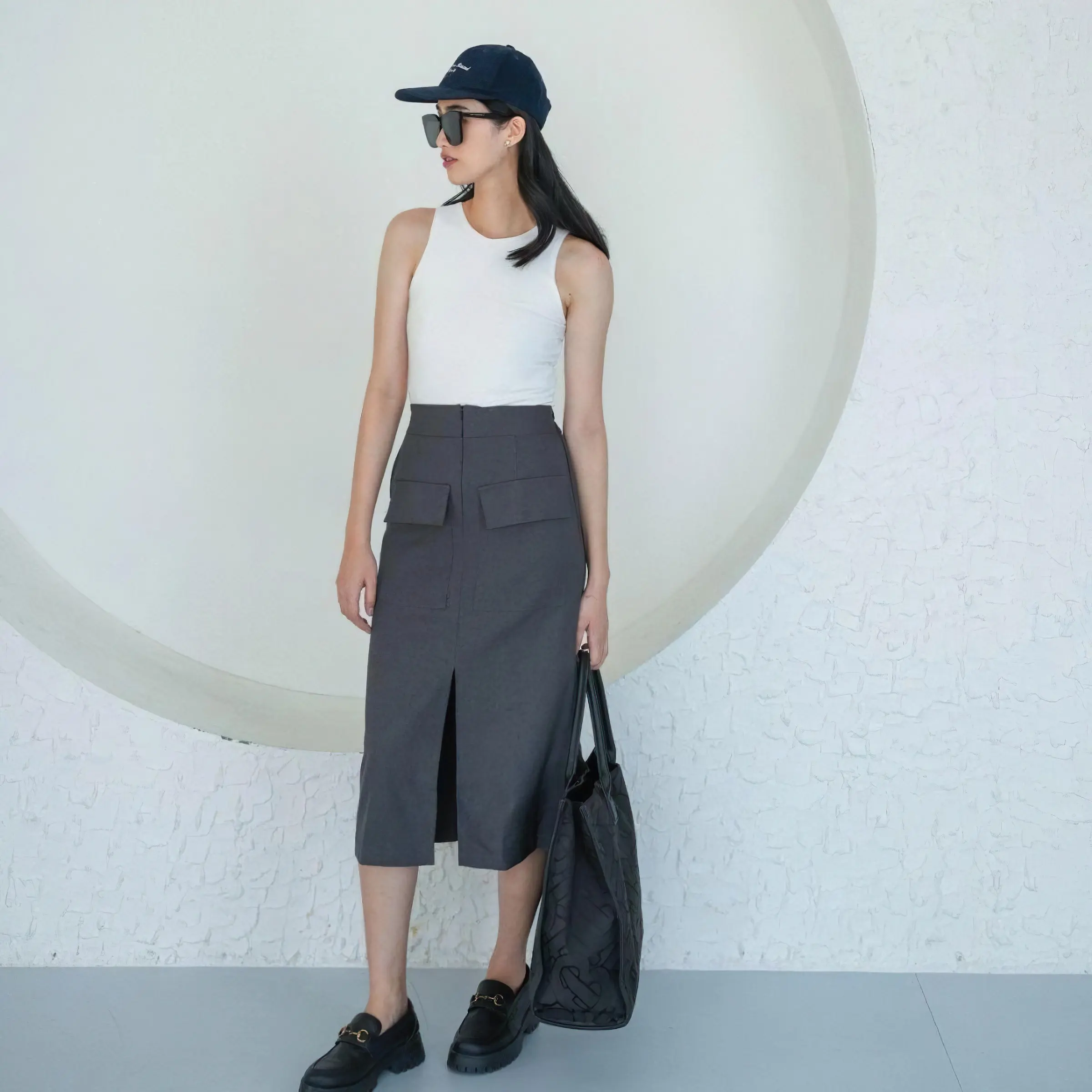 Jess Pocket Skirt - Rok Wanita Midi Skirt Kerja Panjang Slit Span