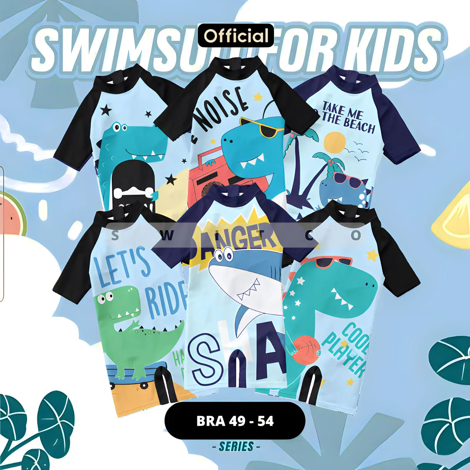 Baju Renang Anak Laki laki & Perempuan Umur 1 - 10 Tahun Vol9 Dino Series Pakaian Swimwear Swimsuit Kids Cewek Cowok BRA 49 - 58 Bayi