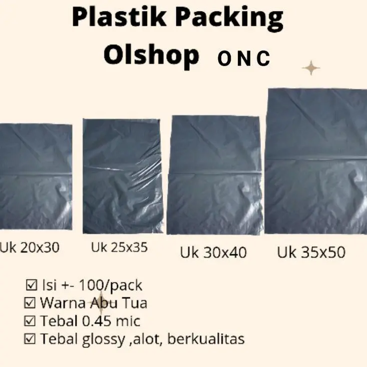 Plastik Packing 25x35cm, 30x40cm Isi 100 Tanpa Plong Plastik Packing Olshop ONC Pembungkus Paket Online Shop