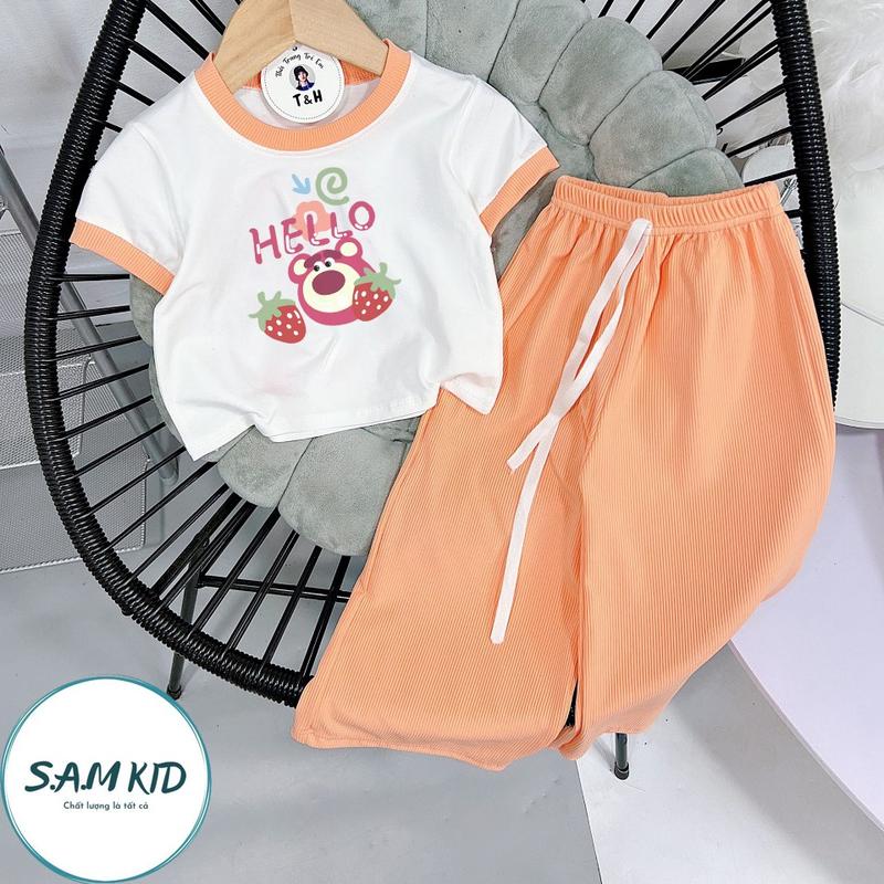 8-40kg Đồ bộ bé gái Sam kids quần ống rộng thun gân lụa áo thun cotton cho bé mát mẻ mùa hè , quần áo bé gái dễ thương, quần áo trẻ em hót