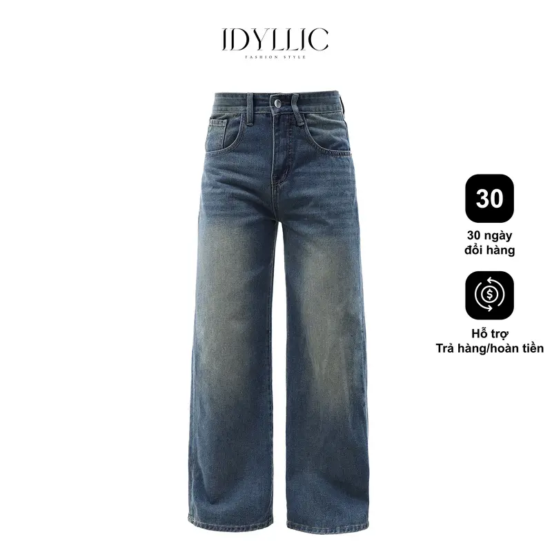 [IDYLLIC X Giá siêu sale] Quần jean nam nữ ống suông rộng thời trang màu xanh basic wash trắng IDY1 Menswear Cotton Pants 0