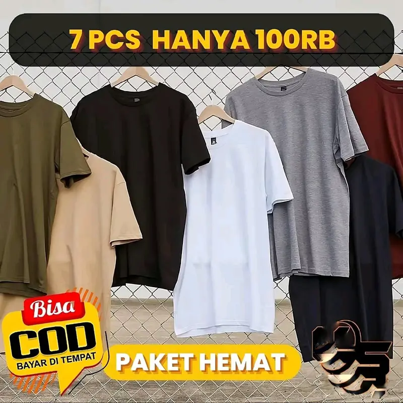 Kaos polos pria dewasa unisex lengan pendek 100ribu dapat 7 Baju Oblong Lokal Polyester 0
