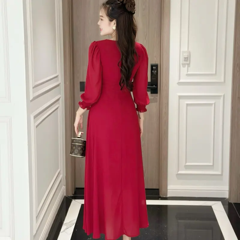 Đầm maxi form dài đính nút ngực, tay lỡ bo thun - GR0298 (Hình thật shop chụp) Nữ Dress 8