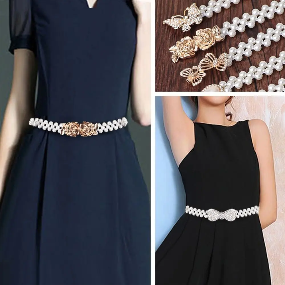 Fashion Ladies' Elastic Waistband with Thin Elegant Rhinestone Waist Chain Simple Drawstring Belt For Women
