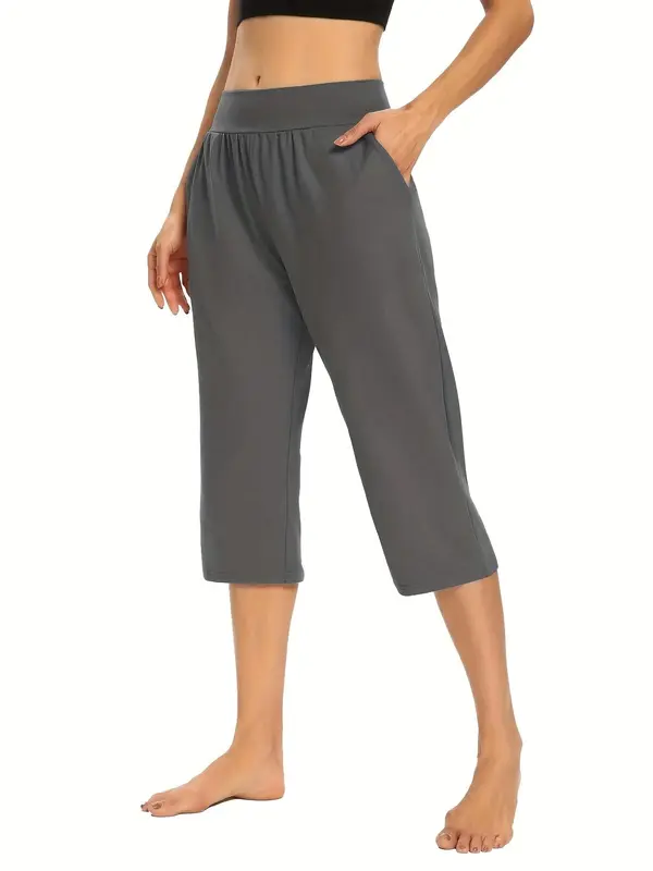 Women's Plain Ruched Pocket Capri Pants, Casual High Waist Trousers for Summer, Ladies Bottoms for Daily Wear 4