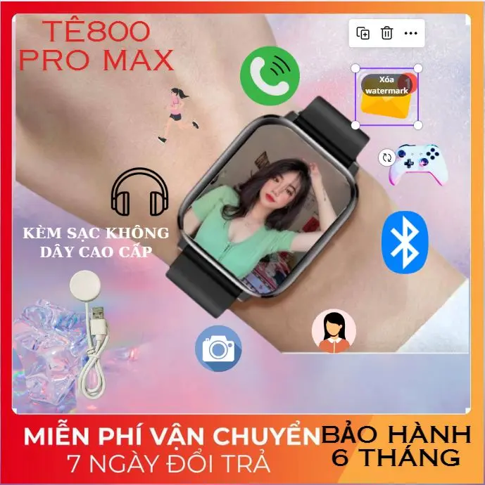 Đồng Hồ T800 Promax Viền Nhám-Sạc không dây, nghe gọi qua bluetooth,đọc tin nhắn, chơi game,đo sức khỏe, thay hình nền cá nhân - Bảo hành 6 tháng