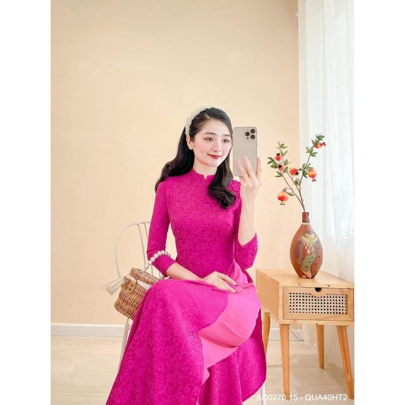 Áo dài gấm Châu Đạm thiết kế truyền thống tôn dáng ,Áo dài truyền thống cho giáo viên Nữ Women 2