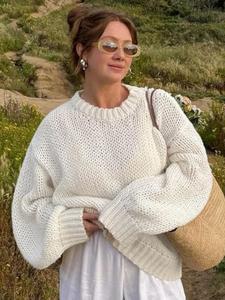 Women's Solid Color Drop Shoulder Sweater, Casual Long Sleeve Round Neck Jumper for Fall & Winter, Fashion Ladies' Knitwear for Daily Wear, Oversized Jumper