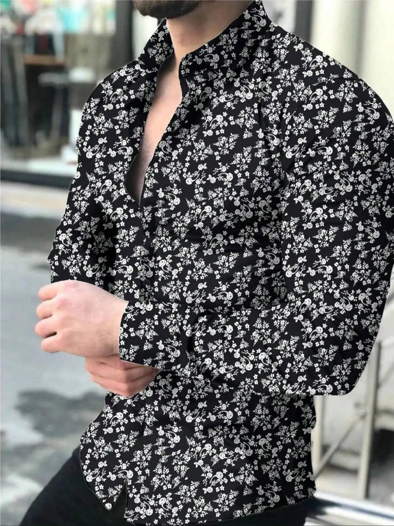 Men's Floral Print Long Sleeve Shirt, Regular Fit Casual Comfy Button Up Top for Daily Wear, Men's Clothes for All Seasons