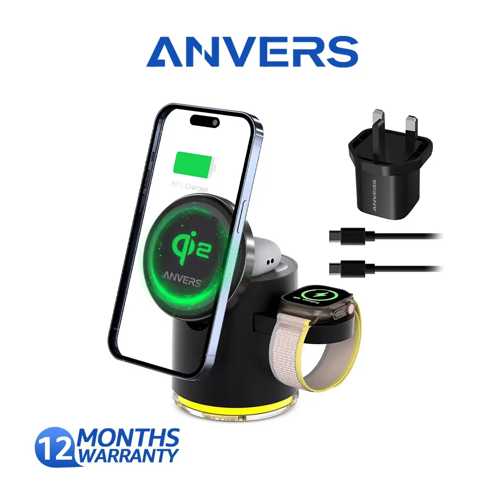 Anvers Qi2 Wireless Charger Stand 3 in 1 Charging Station for iPhone, iWatch, AirPods, Samsung Watch