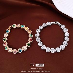 Gelang Jantung Zirkon, Gaya Gelanggang Perancis, Mampu Milik dan Mewah, Gelang Fesyen mewah, Barang Kemas Indah dan Serba guna Perak Permata Bangles Bracelets