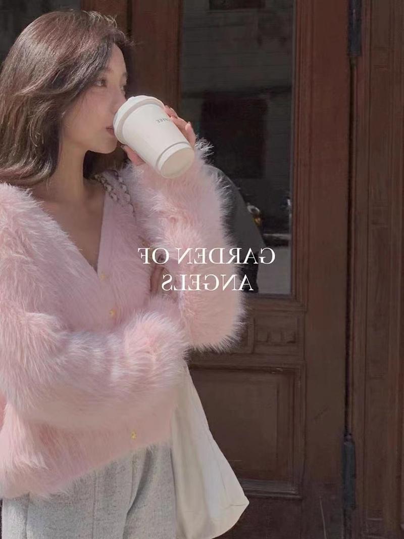 Product Introduction of Korean Style Pink Sweater Jacket Mohair Knitwear Loose Knit Cardigan croptop Knitted Sweater 7