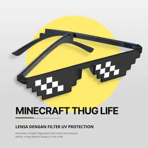 SSW Kacamata Model Pixel Minecraft Mosaics Thug Life - W0124 - Black or Yellow or Pink or Blue Biru