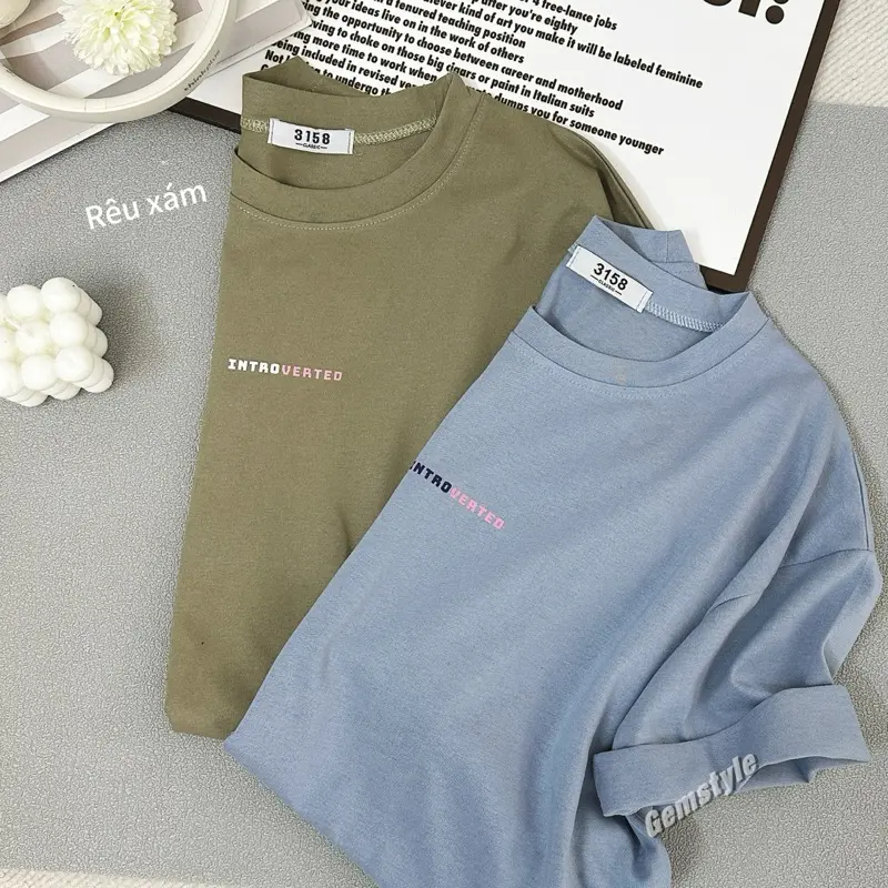 Áo thun 3158 chất cotton khô thoáng mát, form rộng tay lỡ INTROVERTED freesize < 60kg 6