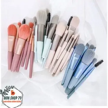 Full Bộ cọ 8 cây makeup lông mềm mịn tặng kèm túi Zip Vintage, Bộ cọ trang điểm cá nhân gốm 8 cây chính hãng