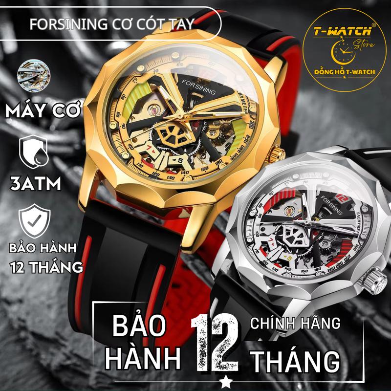 Đồng hồ cơ FORSINING Cót Tay Dây Silicon Cao Cấp, Khung Viền Thép Chống Rỉ, Chống Nước Tốt,  Đeo Tay Watch Nam Sứ