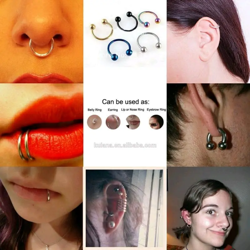 Tindik Titanium anting Piercing Telinga Hidung Mulut Bibir ujung bisa dibuka warna hitam silver pria wanita Multifungsi Bisa tanpa lubang / Fake