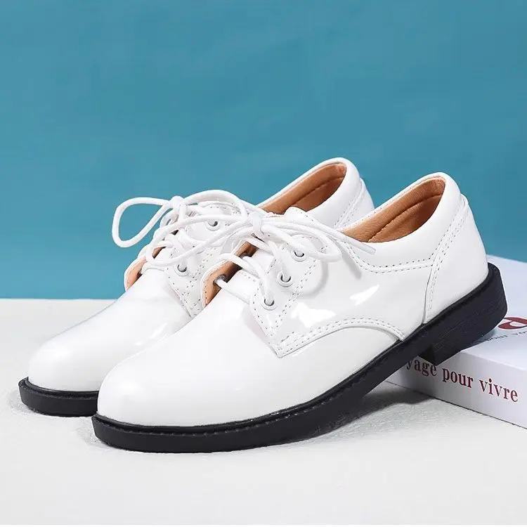 White Boys' Leather Shoes Preppy Style Campus Chorus Performance Shoes Middle and Large Children Students with Suit Dress Shoes