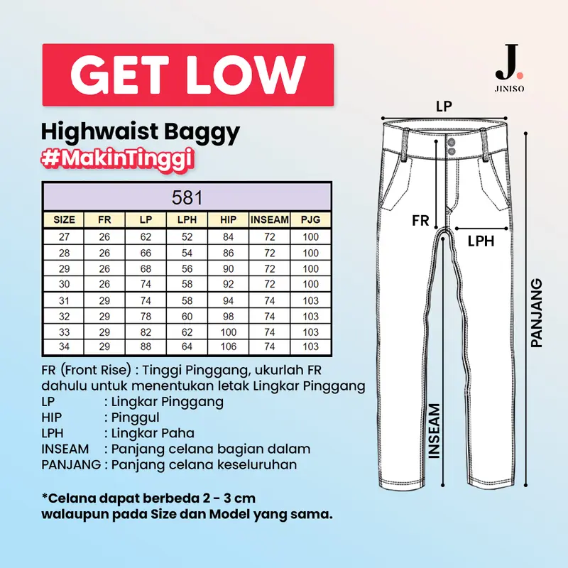 JINISO GET LOW - 581 Baggy Highwaist Celana Jeans Wanita Warna Snow Grey 1