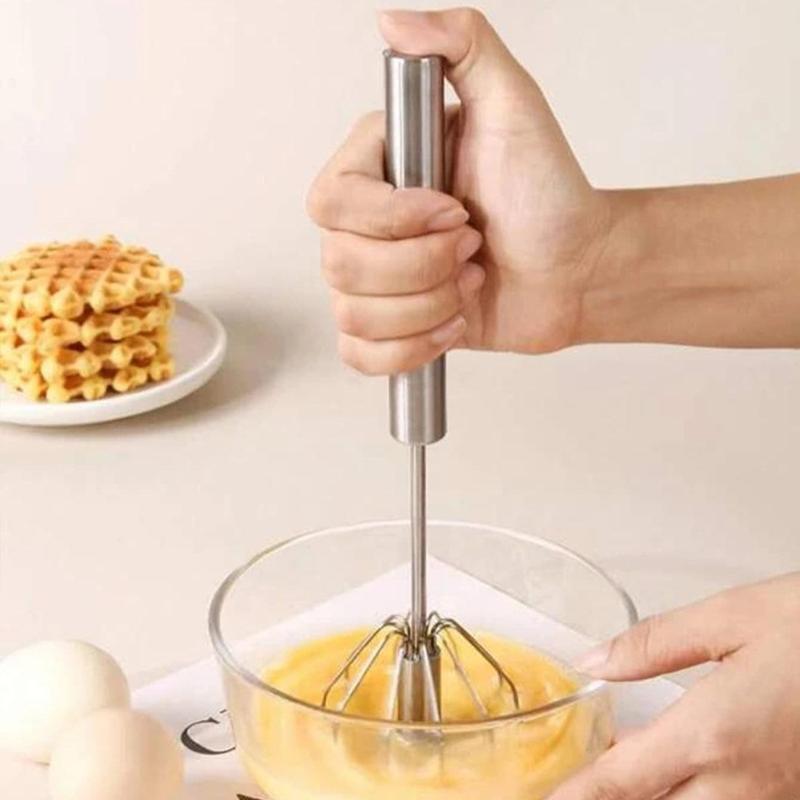 Stainless Steel Handheld Egg Beater, 1 Count Semi-automatic Egg Whisk, Egg Mixer for Kitchen Baking 2