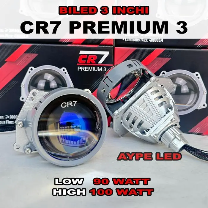 Biled Projector 3 inch Bluelens 100 WATT Premium 3 CR7 High Quality Balast External High Power - 1 UNIT PREMIUM CR7 3, + De Merah