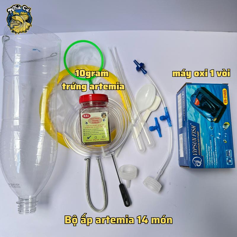 Bộ ấp artemia full combo 14 món, artemia mỹ đáy đỏ siêu nở thức ăn dinh dưỡng cho cá bảy màu, cá betta bột, cá giống, nuôi sinh khối