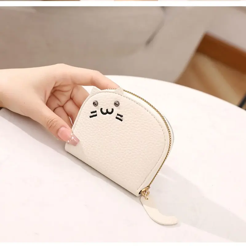 Ví Đựng Thẻ Mini, Thiết Kế Hình Mèo Hoạt Hình Dễ Thương, Da PU Siêu Mỏng, Có Khóa Kéo, Thích Hợp Cho Phụ Nữ Và Trẻ Em Gái, Chủ Thẻ 7