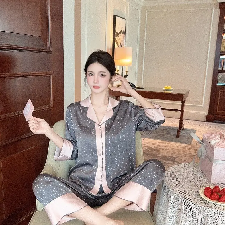 Quần lửng 9 tấc Pyjama phi lụa QCCC quần lỡ tay lỡ kiểu đơn giản sang trọng cho nữ