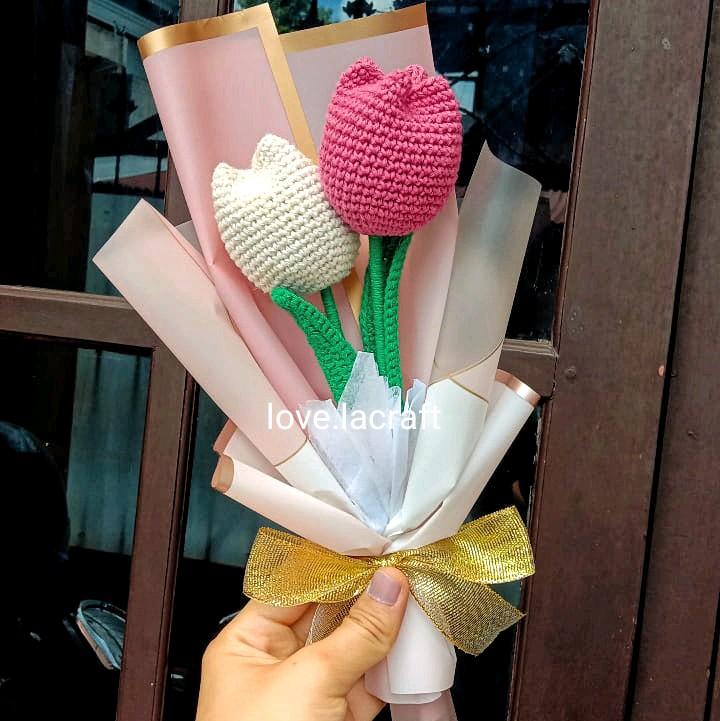 Custom Buket Bunga Rajut 2 Tulip | Crochet Flower Bouquet 6