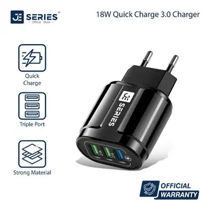 JE Series Charger Original 3 USB Port Charger QC3.0 Adaptor Power Oval 2.1A Casan 3 USB port black