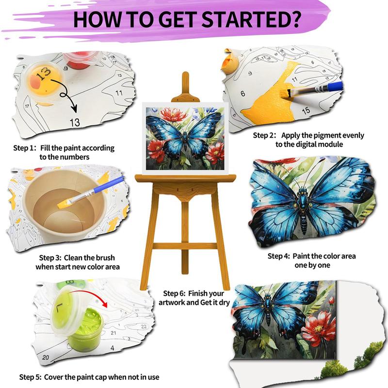 Product Introduction of Butterfly & Flower Pattern DIY Painting By Numbers Kit, 1 Set DIY Paint By Numbers Kit, Wall Art Decoration for Home Living Room Bedroom 4