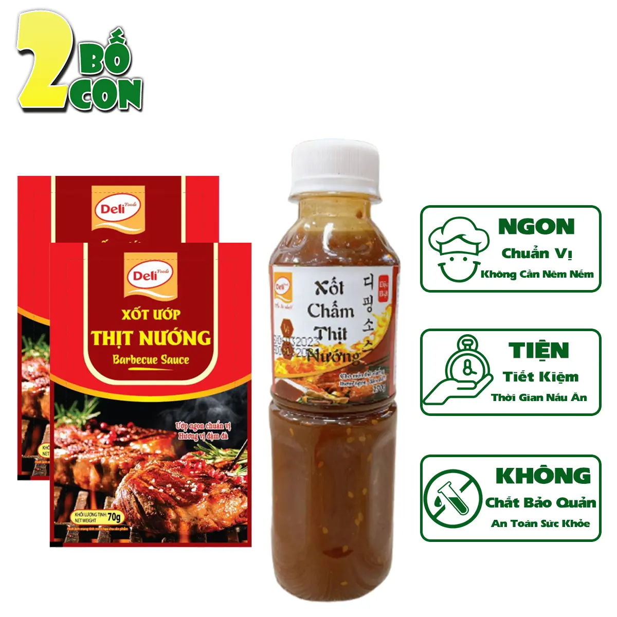 Combo 1 Chai Xốt Chấm Thịt Nướng 270g Và 2 Gói Xốt Ướp Thịt Nướng 70g DELI Nước Sốt Gia Vị
