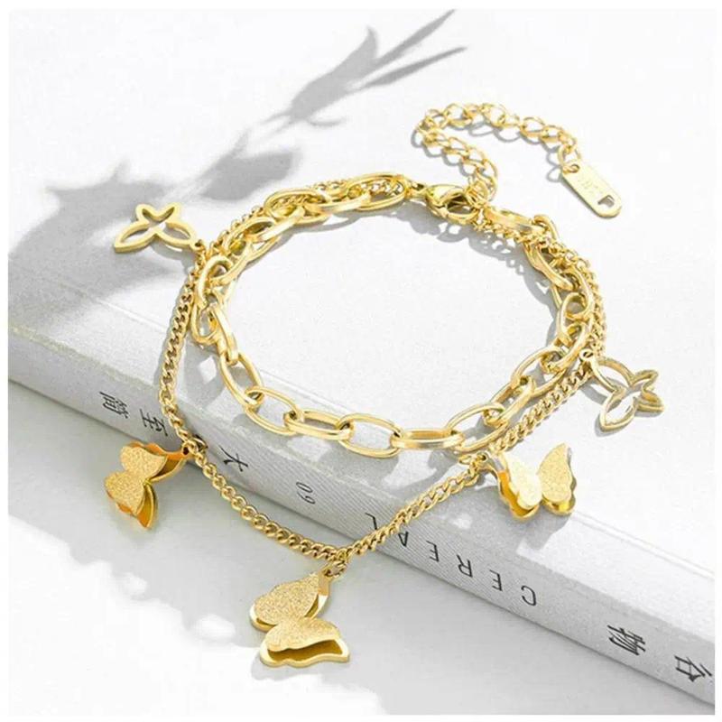 Product Introduction of Stainless Steel Double Layer Butterfly Bracelet For Women Girls Gold Color  Hand Chain New Trendy Party Jewelry Gifts 9
