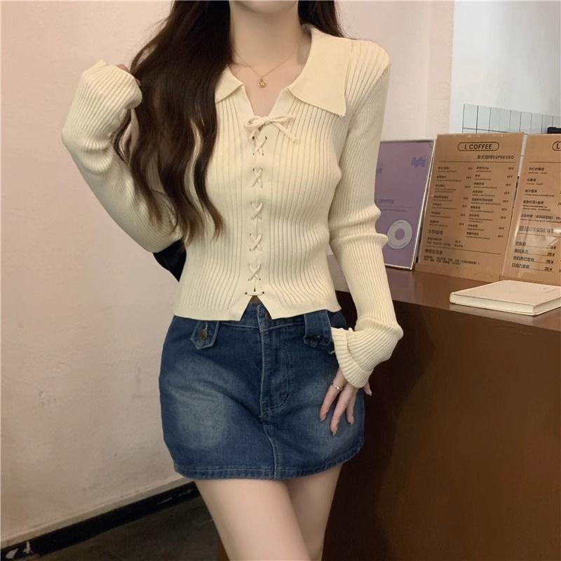 Product Introduction of Áo Len Dệt Kim, Dài Tay, Cổ Polo, Hàng Mới Về Mùa Thu 2024, Áo Len Mặc Trong, Ngắn Và Nhỏ, Có Thể Mặc Bên Trong Áo Len, Dành Cho Nữ, Thích Hợp Cho Mùa Thu Và Mùa Đông 29