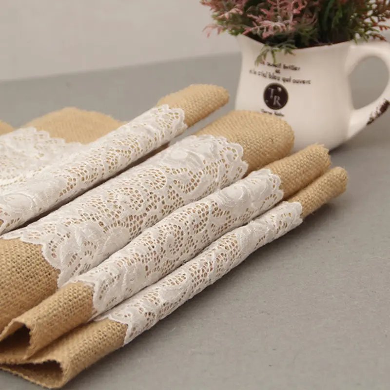 Laluan meja renda guni, Alamiah, jut, hiasan perkahwinan desa, 30x180cm