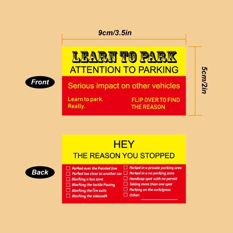 Parking Card, 50pcs Funny Warning Parking Card, Creative Bad Parking Card, Learn To Park Cards with Multi Reasons for Bad Parking 1