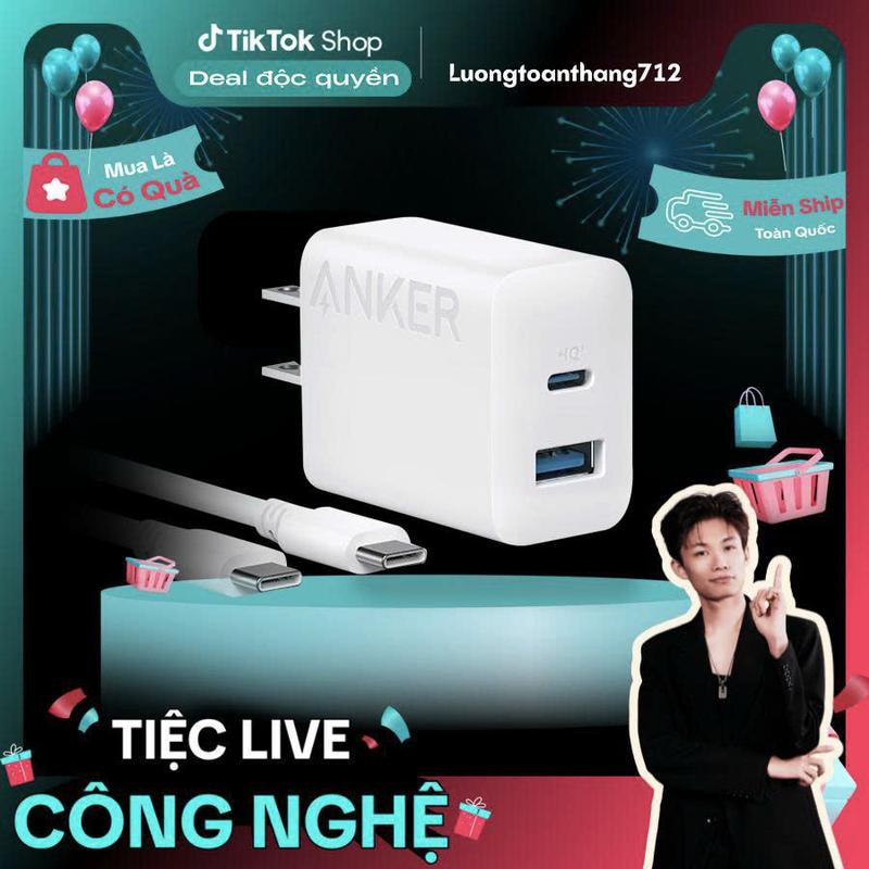 [Anker x Lương Tòan Thắng] CỦ SẠC ANKER 2 cổng 1C1A - 20W (Tặng kèm cáp USB-C to C 1.5m cho Iphone 15/16 Android) - Hỗ trợ PD, PowerIQ 18W - B2348