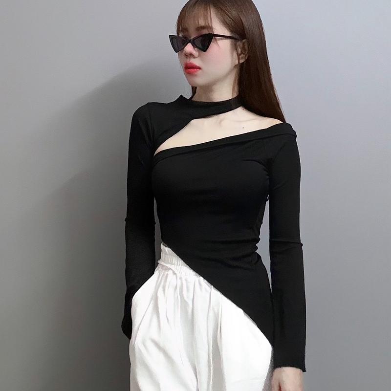 Áo tay dài kiểu Xẻ Vai crtop phong cách cho Nữ thun tăm co dãn tốt 2
