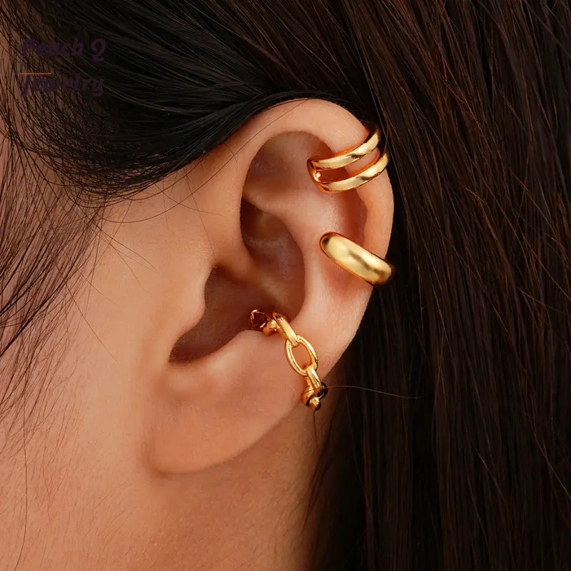 Simple Non-Pierced Ear Clip Three-Piece Set Personality Chain Hollow Multi-Layer C- Shaped Ear Clip for Women