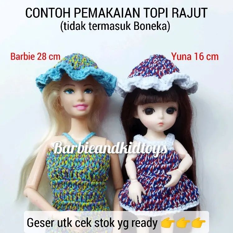 Topi Rajut Boneka Yuna 16-17cm Bahan Rajut Handmade Topi Berbi Chibi BJD
