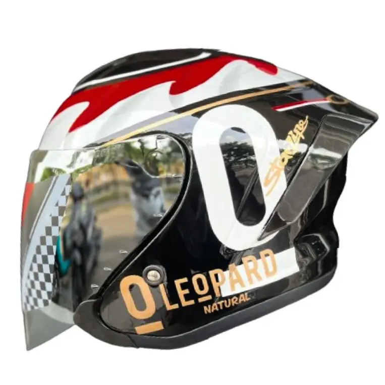 JS ARMOR Helm Half Face Motif LEOPARD INDONESIA Original SNI Motorcycle Helmet Kaca