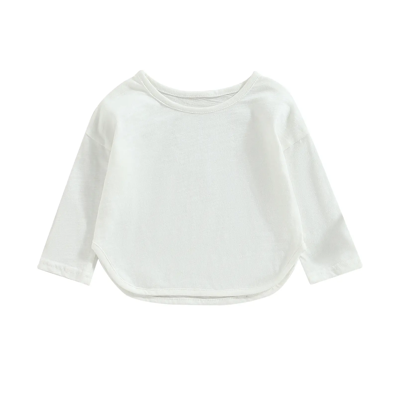 Toddler Kids Boys Girls T-Shirts 6 12 18 24Months 3 4 5Years Solid Color Crew Neck Long Sleeve Shirts Spring Autumn Casual Tops